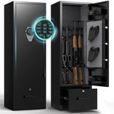 Gun Safes, Drawer Gun Safe, Gun Cabinets for Rifles and Shotguns, Rifle Safes for Home, Quick Access Rifle Safe with Dual Alarm & Mute Mode, Shotgun Safe with 2 Movable Gun Racks, Pistol Pockets, LED Marcree