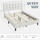 Yaheetech Upholstered Bed Frame, Modern Queen Bed Platform with Square Stitched&Button Tufting Headboard Height Adjustable, Wooden Slats Support, No Box Spring Needed, Queen Size, Beige Yaheetech