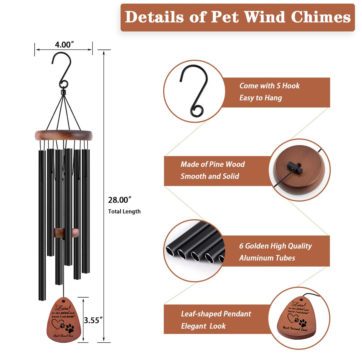 VENBEEL Dog Memorial Gifts, 28" Pet Memorial Wind Chimes, Loss of Dog Sympathy Gift, Pet Loss Passing Away Remembrance Bereavement Gift VENBEEL