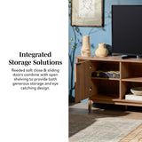 Walker Edison Chloe Curved Reeded TV Stand, Sliding Doors, 75 Inch, 70 inch, Mocha Walker Edison