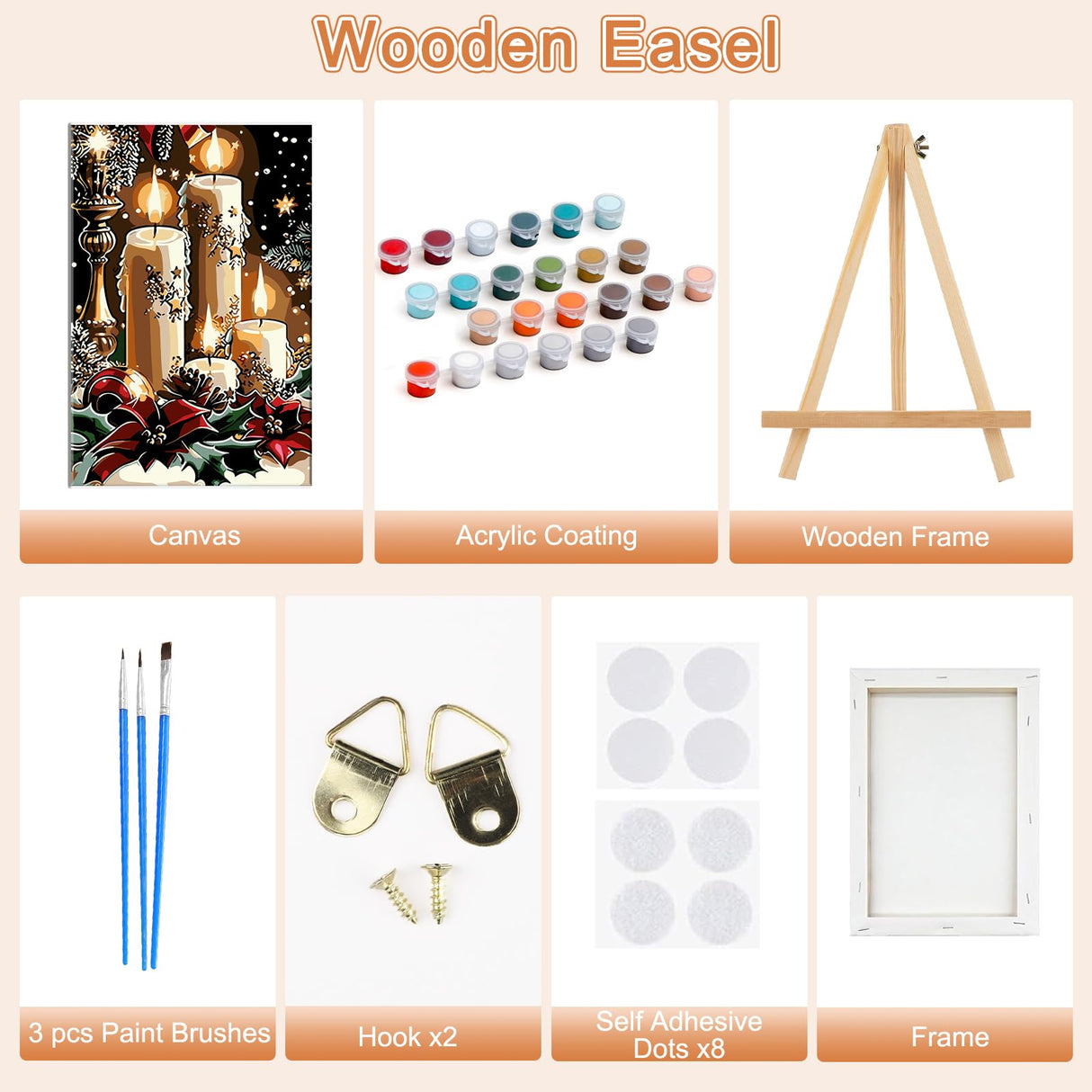 SENQAO Framed Paint by Numbers Kit for Adults Beginners with Wooden Easel, Christmas Candles Easy Paint by Number Kit with Frame, Watercolor Adult Paint by Number Framed Canvas 7.8x11.8inch SENQAO