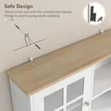 HOMCOM Kitchen Pantry Cabinet, 72" Freestanding Storage Cabinet with Hutch, Large Countertop, Glass Doors and Adjustable Shelves, Microwave Cabinet, Coffee Bar Cabinet for Dining Room, White HOMCOM