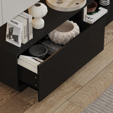 WOODTIME 109.4" W TV Stand for TVs up to 85 Inches, Extra Long Entertainment Center with 2 Large Drawers & Open Shelfs, Modern Wooden Media Console Cabinet for Living Room, Black WOODTIME