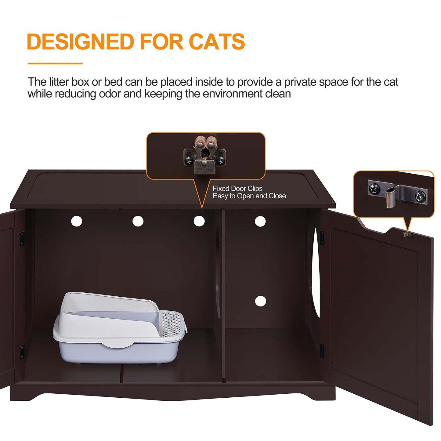 Yaheetech Cat Litter Box Enclosure, Cat Litter Box Furniture Hidden, Wooden Pet Crate Cat Washroom Storage Bench with Divider Home Litter Loo Indoor Cat House Espresso - WoodArtSupply