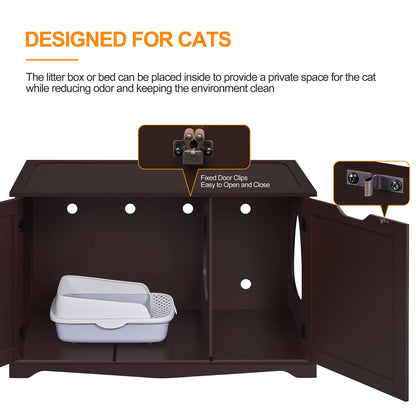 Yaheetech Cat Litter Box Enclosure, Cat Litter Box Furniture Hidden, Wooden Pet Crate Cat Washroom Storage Bench with Divider Home Litter Loo Indoor Cat House Espresso - WoodArtSupply