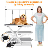 Electric Dog Grooming Table, 9"- 40" Height Adjustable Heavy Duty Electric Pet Grooming Tables with Anti Slip Tabletop, 3 Grooming Noose, for Dogs&Cats, White ChicCoutured