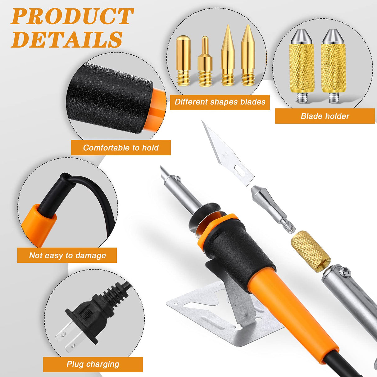 30 Pieces Electric Hot Knife Cutter Tools Multipurpose Knife Stencil Cutter Wooden Burning Tool with 2 Metal Stand, 16 Blades, 2 Chuck Sleeves for Cutting Carving Soft Thin Foam Cloth Honoson