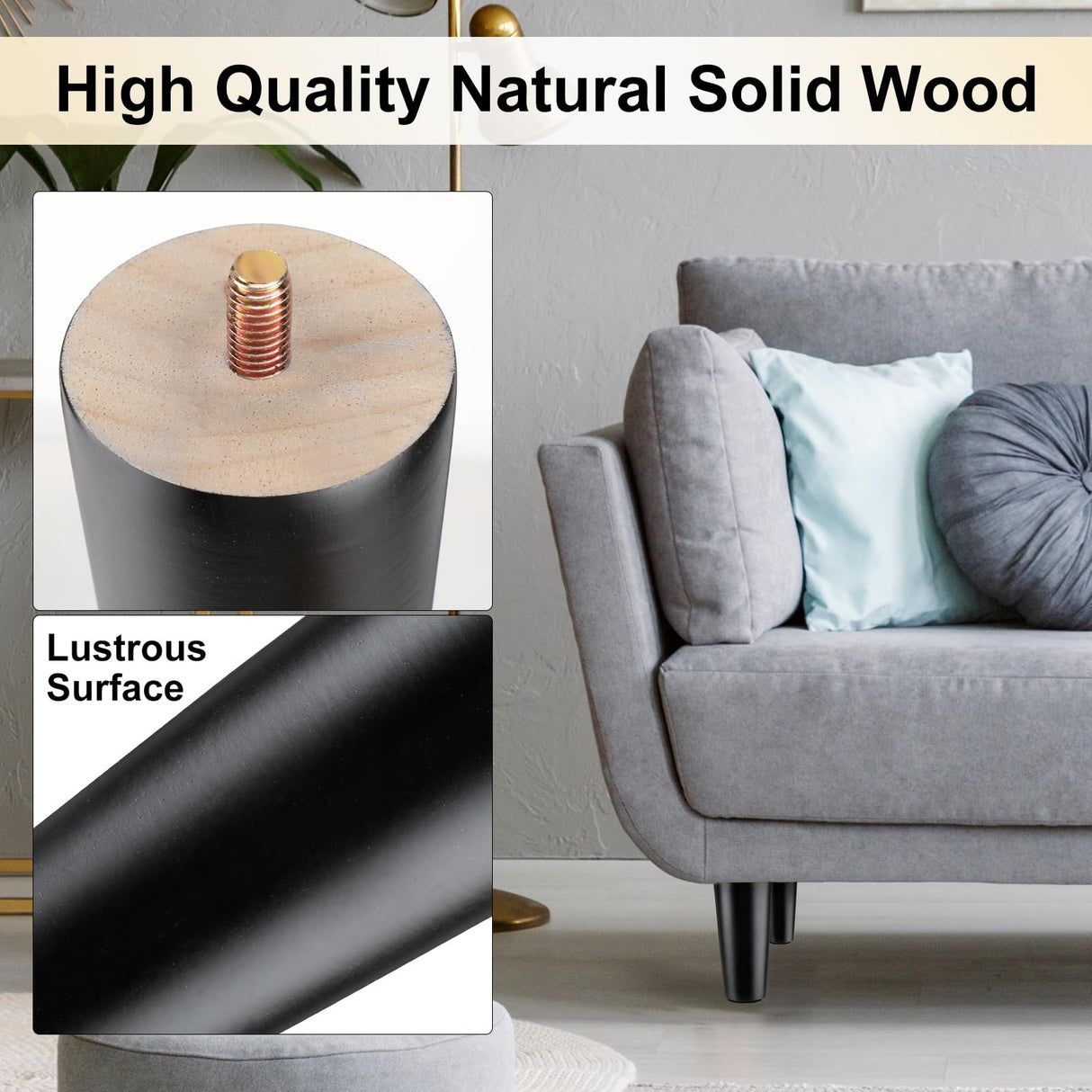 Maitys 4 Inch Round Solid Furniture Legs Furniture Wooden Replacement Chair Feet Dresser Sofa Couch Legs Table Cabinet Footstool DIY Projects for Home(Black,16 Pcs) Maitys