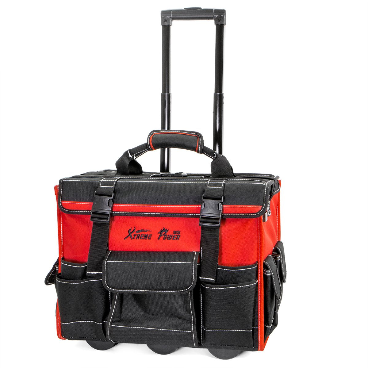 XtremepowerUS 18" Rolling Tool Bag Organizer Adjustable Telescoping Handle Wide Storage Organizer Tool Box with Wheels, Red/Black XtremepowerUS