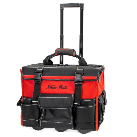 XtremepowerUS 18" Rolling Tool Bag Organizer Adjustable Telescoping Handle Wide Storage Organizer Tool Box with Wheels, Red/Black XtremepowerUS