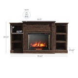 BELLEZE Modern 70" Electric Fireplace Heater Mantel TV Stand & Media Entertainment Center for TVs up to 68" with Energy-Efficient Heater With Sound and Side Book Shelves - Lenore (Brown) BELLEZE