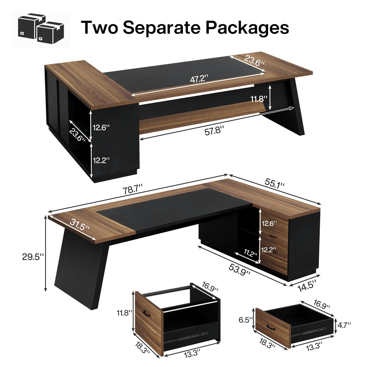 Tribesigns 78" L-Shaped Executive Office Desk, Large Modern Computer Desk with Drawers and Lateral File Cabinet, Business Furniture with Storage Shelves (Light Walnut + Black) Tribesigns