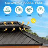 GAOMON 12x20ft Gazebo, Hardtop Outdoor Metal Roof Sun Shade Tent with Netting and Curtains, Permanent Wood Grain Galvanized Iron Aluminum Frame Garden Canopy for Patio, Backyard, Deck, Lawns GAOMON