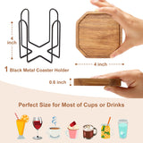 Wooden Coaster Set of 6 Bar Drink Coasters with Holder Acacia Wood Coaster Modern Cup Coaster for Coffee Table Cute Beer Coasters Decor Rustic Coaster Farmhouse Beverage Coasters Outdoor Coaster Ayiaren