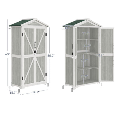 BELLEZE Outdoor Storage Cabinet with 4 Removeable Shelves, Wooden Garden Tall Storage Shed Lockable Tool Storage Cabinet with Waterproof Roof, Outside Tool Shed for Patio Lawn Yard Backyard - - WoodArtSupply