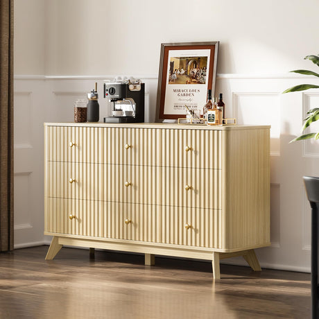 Curlaky Fluted 9 Drawer Dresser for Bedroom - 52.8" Modern Chests of Drawer for Storage, Curved Corner Design, Large Dressers for Closet, Wood Dresser Organizer for Bedroom, Living Room, Hallway Curlaky