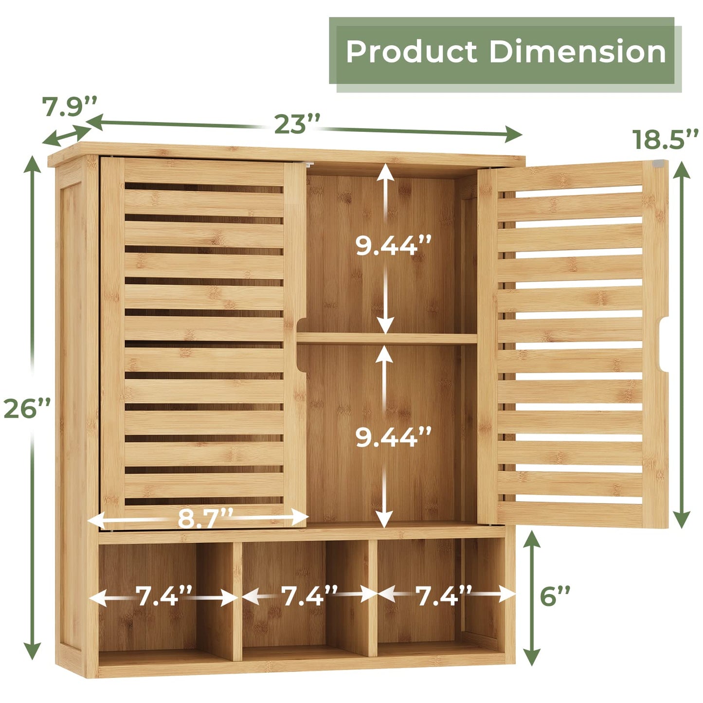 FORABAMB Bathroom Wall Storage Cabinet, Bamboo Medicine Cabinet with Doors and Adjustable Shelves, Bathroom Medicine Cabinet Wall Mount, Wall Mounted Over-The-Toilet Storage Cabinet - WoodArtSupply