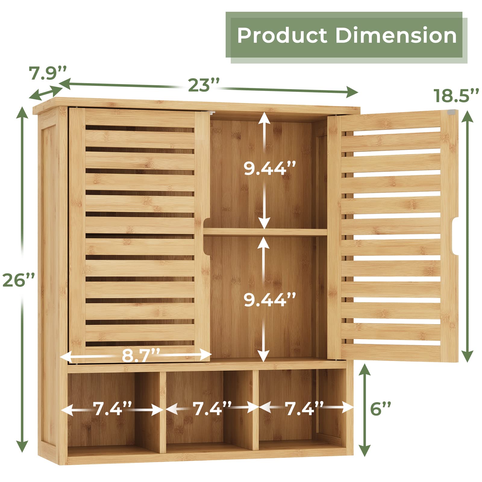 FORABAMB Bathroom Wall Storage Cabinet, Bamboo Medicine Cabinet with Doors and Adjustable Shelves, Bathroom Medicine Cabinet Wall Mount, Wall Mounted Over-The-Toilet Storage Cabinet - WoodArtSupply