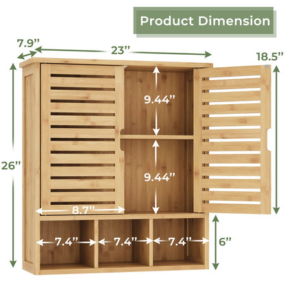 FORABAMB Bathroom Wall Storage Cabinet, Bamboo Medicine Cabinet with Doors and Adjustable Shelves, Bathroom Medicine Cabinet Wall Mount, Wall Mounted Over-The-Toilet Storage Cabinet - WoodArtSupply