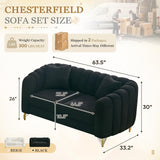 Black Cloud Couch for Living Room, 63.5" Modern Comfy Overstuffed Deep Seat Tufted Sofa with Gold Legs & Pillows, Plush Teddy Boucle Upholstered Curved Loveseat Settee with Round Arm (Black, 2 Seater) SLEERWAY
