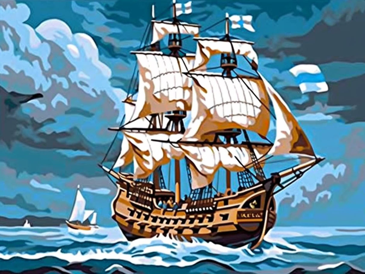 Paint by Numbers for Kids & Adults Landscape, DIY Oil Painting Sailing Ship Fishing Boat Ocean Pirate Sail Sea Acrylic Paint by Number Kits for Kids & Adults Beginner for Home Wall Decor 16x20 inch Diymood