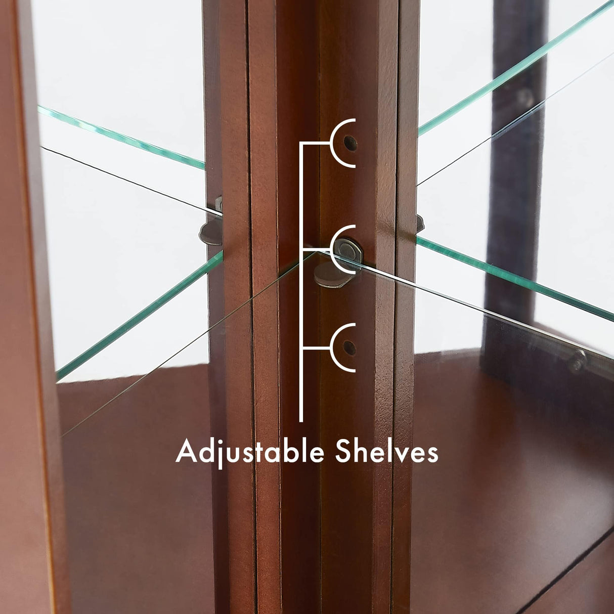 Royard Oaktree Lighted Curio Cabinet with Curved Top Finial, Wooden Corner Display Cabinet with Adjustable Tempered Glass Shelves, Retro Storage Cabinet with Mirrored Back & Tempered Glass Doors Royard Oaktree