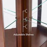 Royard Oaktree Lighted Curio Cabinet with Curved Top Finial, Wooden Corner Display Cabinet with Adjustable Tempered Glass Shelves, Retro Storage Cabinet with Mirrored Back & Tempered Glass Doors Royard Oaktree