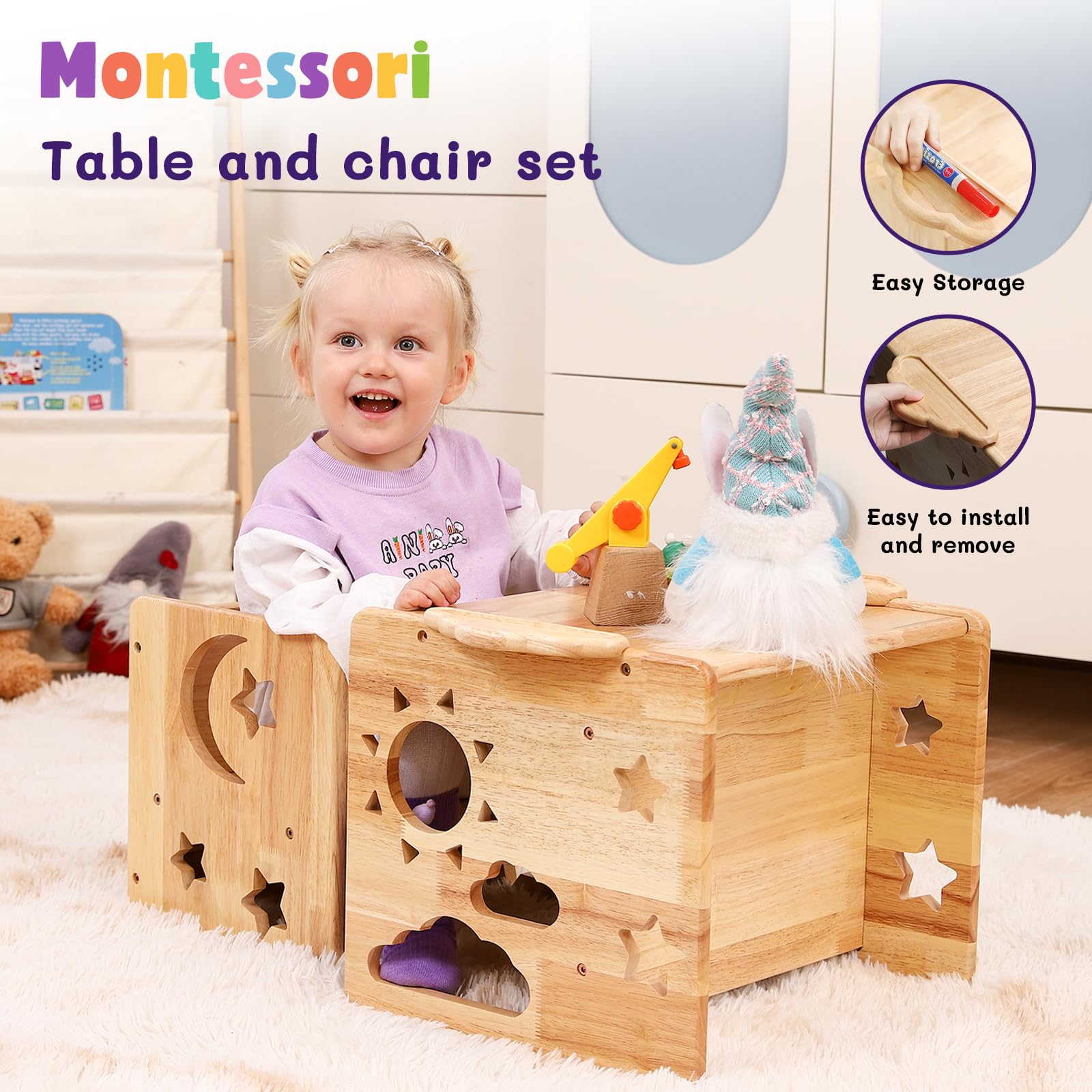 Makigahara Montessori Weaning Table and Chair Set - Handmade Solid Rubber Wood Furniture for Kids 1-4 Years, Perfect for Meals, Read, Play, and Crafts - WoodArtSupply