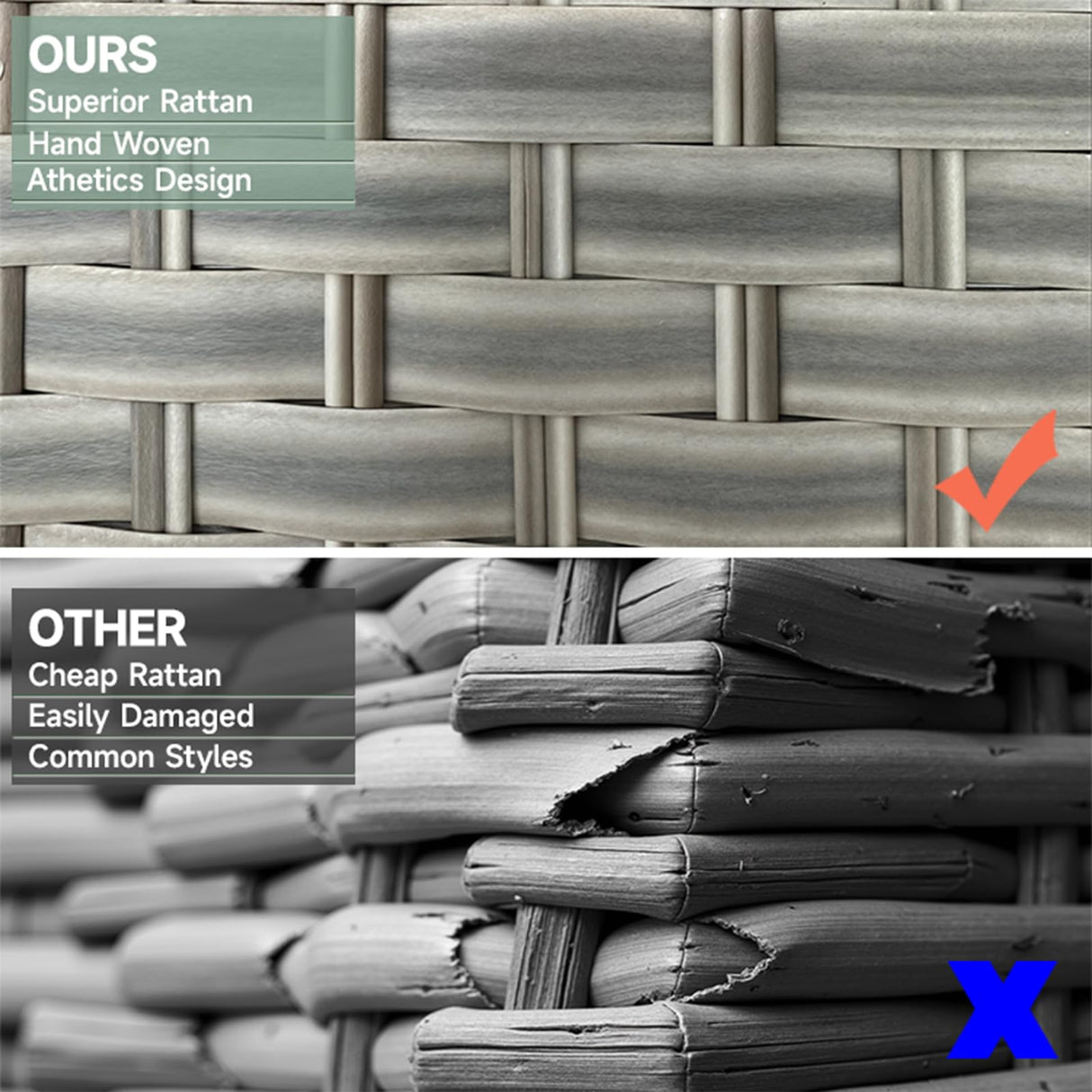 Aukreolis 6 Pieces Patio Furniture Set, Outdoor Sectional Wicker Sofa with Thickened Cushions and Coffee Table, High Back Rattan Patio Conversation Sets for Garden Backyard, Grey Aukreolis