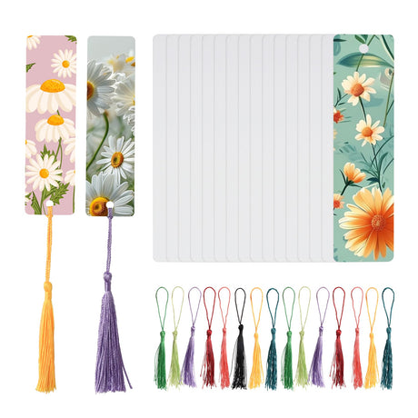 VYNYJOAN Sublimation Blank Bookmarks 15pcs Double-Side Heat Transfer Metal Bookmarks with Tassels DIY Projects (12cm x 3.2cm) VYNYJOAN