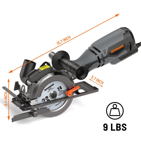 DOVAMAN Circular Saw, 5.8A 4-1/2" Circular Saw w/Laser, Metal Auxiliary Handle, 6 Blades (4½", 4¾"), Cutting Depth 1-11/16" (90°), 1-1/8" (45°), Ideal for Wood, Soft Metal, Plastic, Tile - MCS01A DOVAMAN