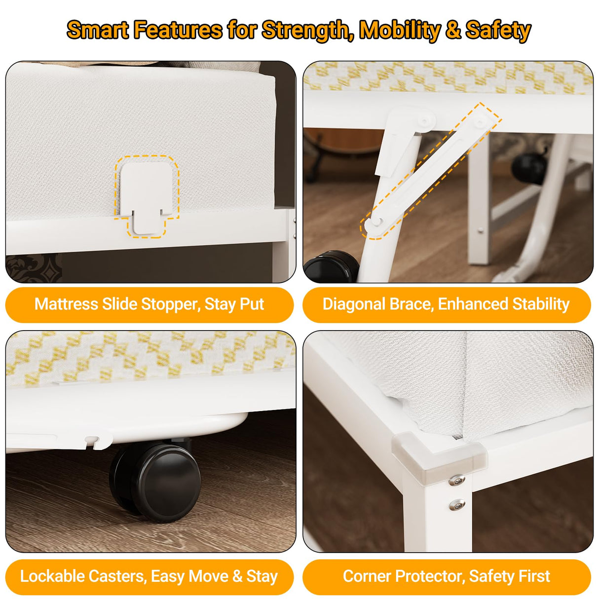 Homieasy Corner Bed Frame with Trundle, Reversible Metal Twin Daybed with LED & Charging Station, Farmhouse Platform Bed Frame with Bookcase Storage for Bedroom Guest/Living Room, White Homieasy