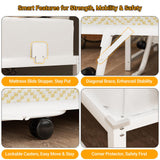 Homieasy Corner Bed Frame with Trundle, Reversible Metal Twin Daybed with LED & Charging Station, Farmhouse Platform Bed Frame with Bookcase Storage for Bedroom Guest/Living Room, White Homieasy