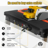 LEADALLWAY 7-in-1 Workbench Folding with Power Outlet and 33FT Long Power Cord Painted Work Table as Workbench, Scaffold,Platform,Sawhorse,Car Creeper and Hand Truck with 4 Wheels, Black LEADALLWAY