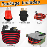 RVPLAN 25 FT 50 Amp RV/EV Extension Cord Outdoor Waterproof,4 Prong Flexible Heavy Duty STW RV Power Cord,NEMA 14-50P/R Standard Plug Suit for EV Charging and RV Trailer Campers, Black-Red,ETL RVPLAN