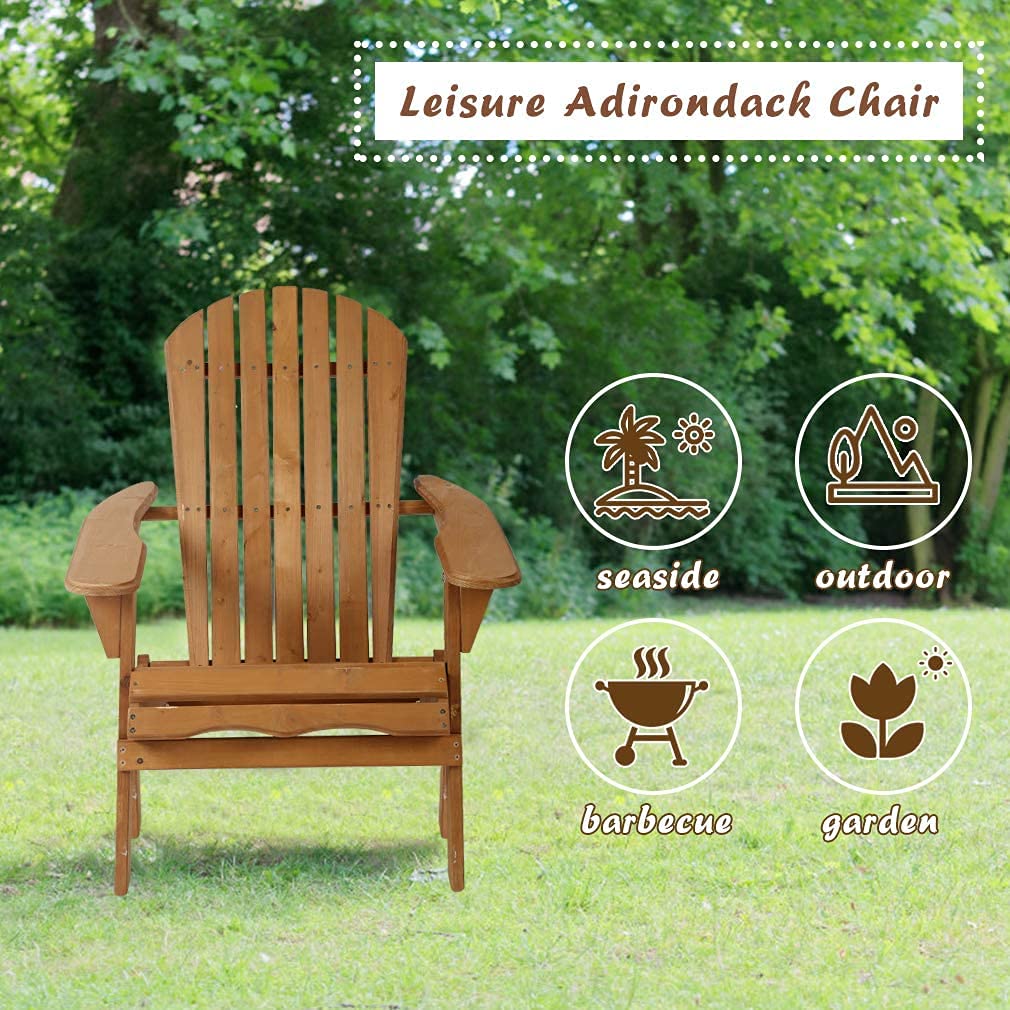 BSTOPHKL Adirondack Chair, Set of 2 Patio Chairs Folding Wooden Outdoor Chairs All-Weather Fire Pit Chairs Seating Polywood Outdoor Furniture Chairs for Lounge Porch Deck Garden Campfire - Natural BSTOPHKL