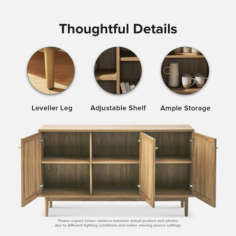 mopio Haylee Sideboard, Modern Farmhouse Boho Accent Buffet Storage Cabinet, Natural Rattan Doors, Console Table, Credenza, Media Cabinet, Adjustable Shelves for Kitchen, Coffee Bar, Living Room, Oak mopio