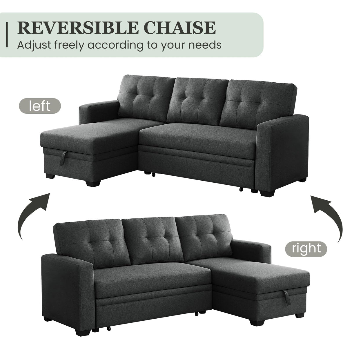 Yafylly L Shape Sleeper Sofa Bed with Storage, Large Full Size Pull Out Sectional Couch, Futon Chaise Lounge Recliner for Living Room, Apartment, Bedroom, Office Yafylly