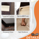 Seogwisam 4 Piece Patio Furniture Set, Outdoor Wicker Conversation Set, Rattan Sectional Sofa Couch with Glass Coffee Table & Thick Cushion for Backyard, Porch, Garden, Poolside, Brown/Beige Seogwisam