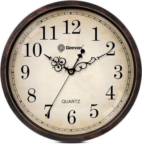 Geevon Retro Silent 12 Inch Wall Clock Non Ticking, Rustic Vintage Clock Quartz Decorative, Battery Operated Wall Clock for Kitchen/Office/Classroom/Bedroom/Living Room Decor Geevon