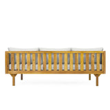 Merax 67.5" Outdoor Patio Daybed 3 Seater Sofa Bed,Acacia Wood Frame with Rattan Arm,Cushion & Pillow for Pool Merax