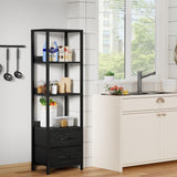 Furnulem 4-Tier Corner Shelf, Bookshelf with 2 Storage Drawers, 57.28”Tall Narrow Bookcase, Standing Shelf Organizer Unit for Living Room, Bedroom, Metal Frame, Wood Display Shelf Furnulem