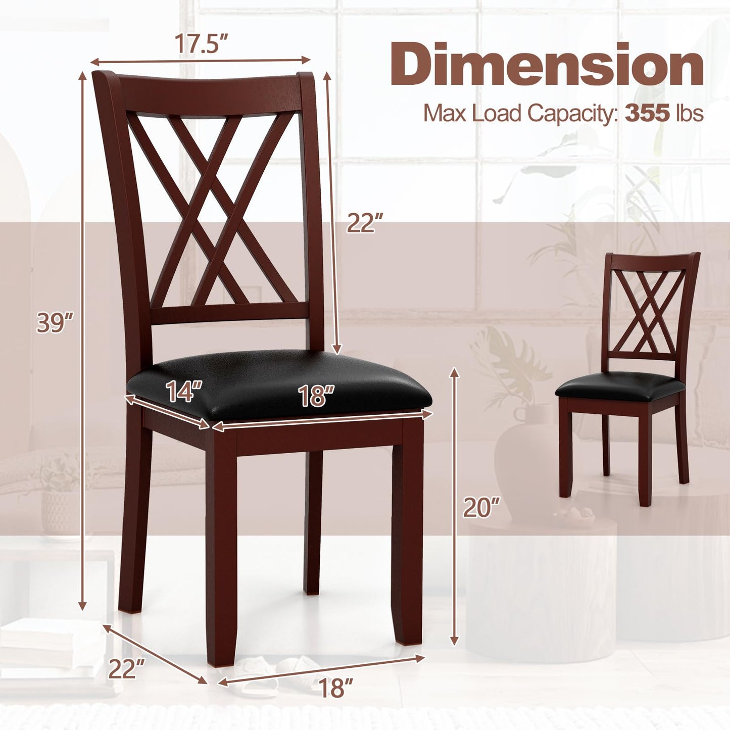 Giantex Wood Dining Chairs Set of 4, Faux Leather Upholstered Kitchen Chairs with Rubber Wood Legs, Padded Seat, Max Load 355 Lbs, Farmhouse Armless Wooden Dining Room Chair - WoodArtSupply