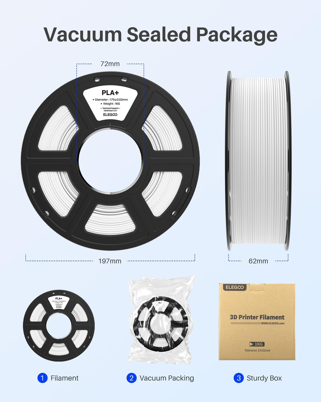 ELEGOO PLA+ Filament 1.75mm White 1KG, High Toughness PLA Plus 3D Printer Filament Dimensional Accuracy +/- 0.02mm, 1kg Spool(2.2lbs) for Most FDM 3D Printers ELEGOO