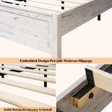 AMERLIFE King Size Distressed White Farmhouse Bed Frame with Barn Door Headboard and Under Bed Storage AMERLIFE