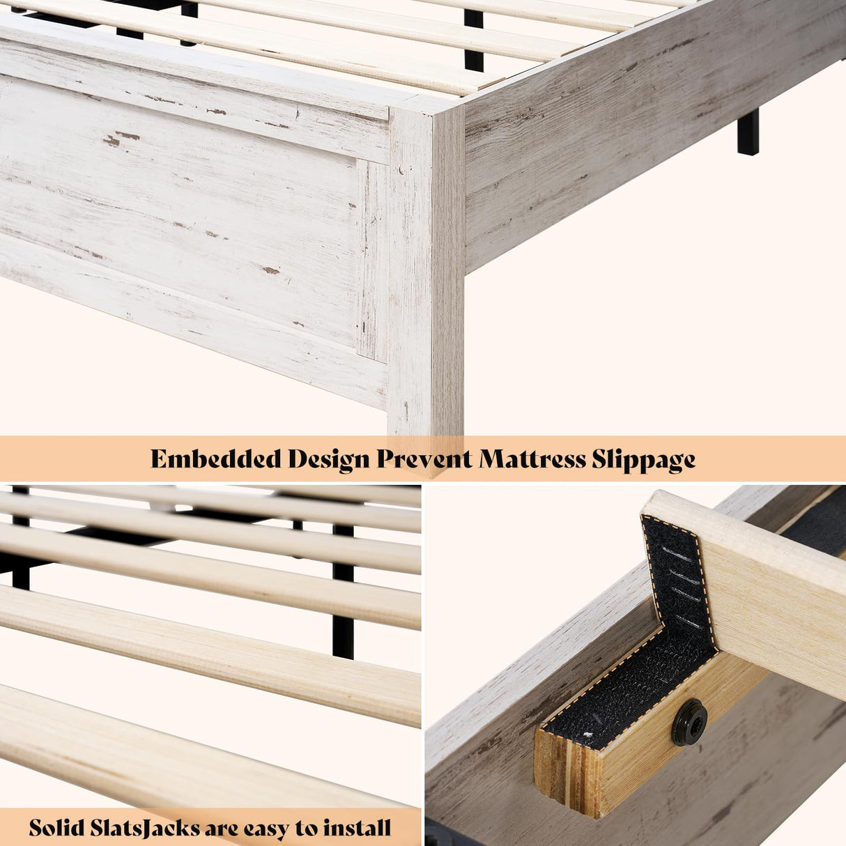 AMERLIFE Full Size Farmhouse Bed Frame with 49.2" Barn Door Headboard, Platform Bed Frame with Wood Slats, Under Bed Storage Space, Easy Assembly, Noisy Free, Distressed White AMERLIFE