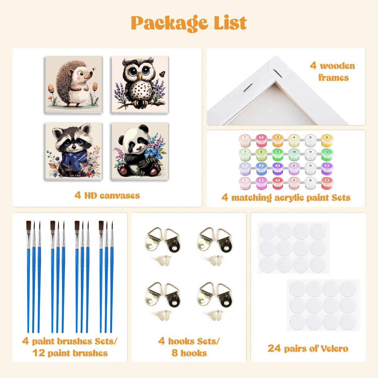 MXJSUA 4 Pack Cute Panda Owl Animals Paint by Numbers Kit with Framed Canvas for Ages 6-12 Kids, Paint by Numbers Kits for Children Beginners, Acrylic Oil Painting for Home Wall Decor Gift (8x8 inch) MXJSUA