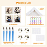 MXJSUA 4 Pack Cute Panda Owl Animals Paint by Numbers Kit with Framed Canvas for Ages 6-12 Kids, Paint by Numbers Kits for Children Beginners, Acrylic Oil Painting for Home Wall Decor Gift (8x8 inch) MXJSUA