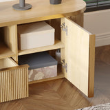 AIEGLE Farmhouse TV Stand with Fluted Surface, Entertainment Center Console Table with Open Storage & 2 Doors, 70" Wood Grain Media TV Console Cabinet for Living Room, Natural AIEGLE