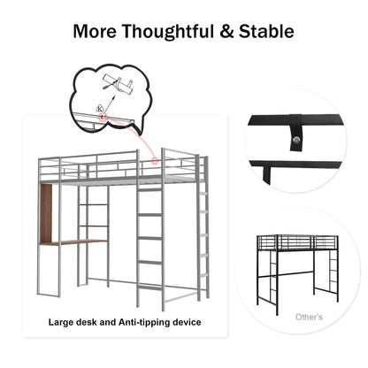 Merax Silver Full Loft Bed with Built-in Desk and Shelves for Efficient Space Utilisation - WoodArtSupply